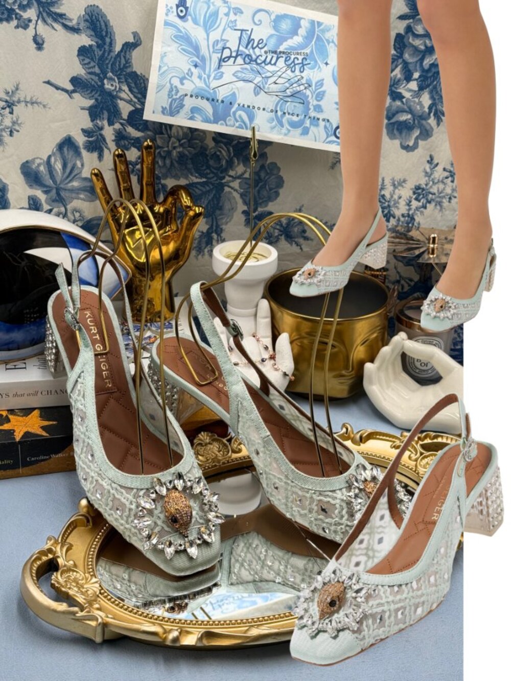 🆕 KURT GEIGER LONDON 🧿 NWOB Chelsea 60 Block Slingback Mules, Mint Green Sz8.5